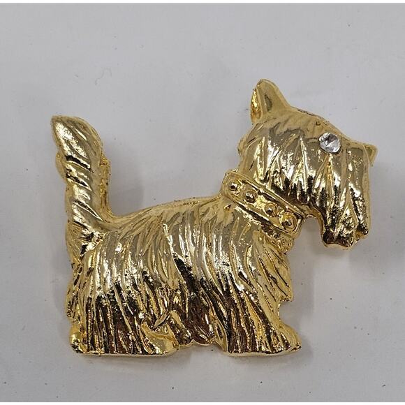 Scottie Dog Vintage Brooch Pin Gold Tone Scottish Terrier - Picture 1 of 4
